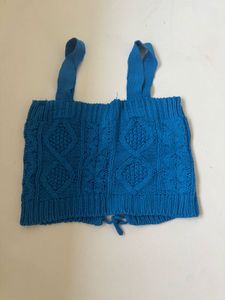 Blue Cable crochet Crop Top