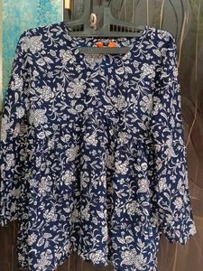 Navy Blue Floral Print Kurta