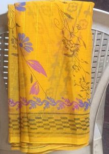 Vibrant Yellow Floral Print Saree
