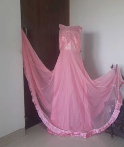 Elegant Pink Gown with churidar & dupatta