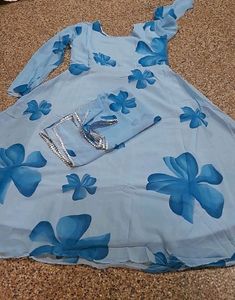 Gorgeous Blue Printed Gown With Dupatta