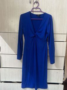 Vibrant Blue Twist Front Midi Dress
