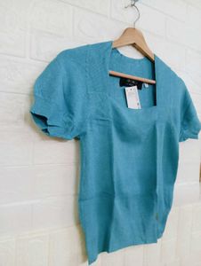 Chic Blue Square Neck Top