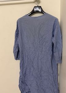 Embroidered Blue Cotton Kurta