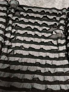 Grey &amp; Black Striped Ruffle Tunic Top