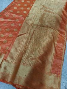 Beautiful Orange Saree with Golden Border