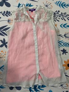 Pink Sleeveless Tank Top with white overtop