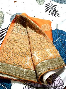 Orange Embroidered Saree