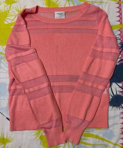 Coral Striped Knit Top