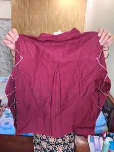 Maroon Embroidered Button-Up Shirt for women