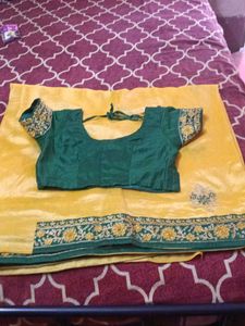 Beautiful Yellow Saree with Green Blouse