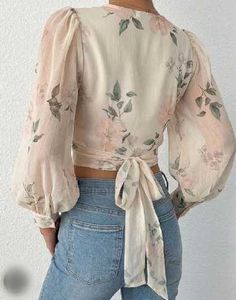 Dazy Floral wrap Top with Puff Sleeves