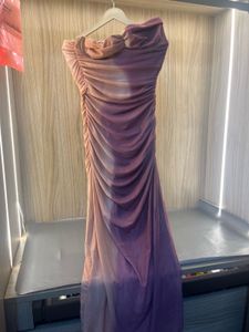 Ruched One-Shoulder Ombre Maxi Dress
