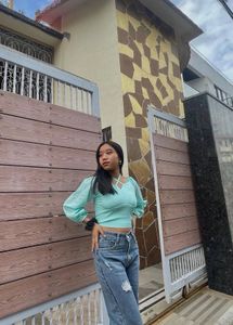 The Muse — Off-Shoulder Puff Sleeve Top 🩵