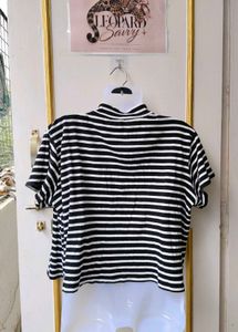 Striped Button-Up Short Sleeve Top