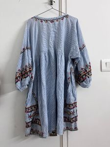 Boho Embroidered Striped Tunic Top