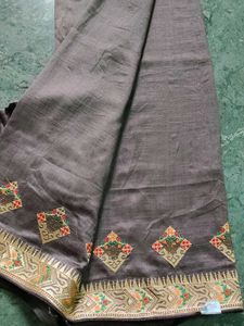 Embroidered Grey Saree