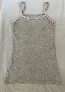 Gray Tank Top with Lace Trim