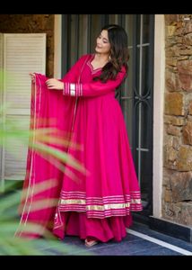 for tall girl Pink Anarkali Suit Set with dupatta