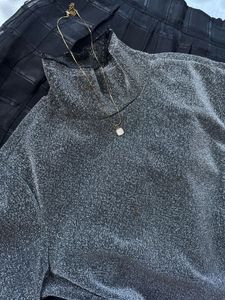 Sparkly Silver Turtleneck Top