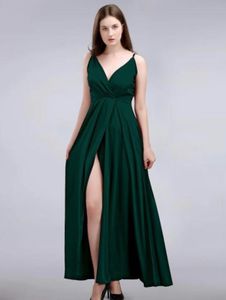 Elegant Dark Green High-Slit Maxi Dress