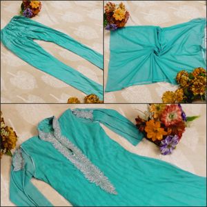 Heavy Sea Green Net Kurta Set with Sequins Work