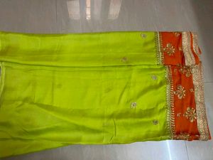 Vibrant Silk Saree with Orange Border