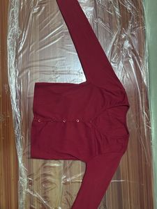 Red Ribbed Cropped Blouse Top