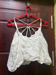 Boho White Crinkle Crop Top