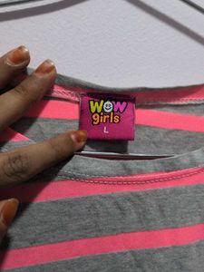 pink and grey Striped Long Sleeve Top