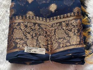 Elegant Navy Blue Banarasi Saree♥️