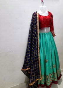 Red & Teal Lehenga Choli Set