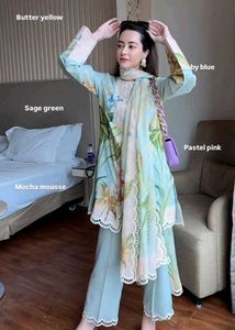 Light Blue Floral Print Kurti Set
