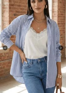 Pink and blue Striped Seersucker Button-Up Shirt
