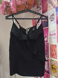 Chic Black Ruffle Cami Top