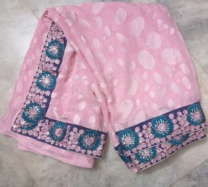 Beautiful Pink Saree with Embellishments