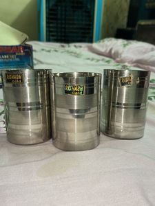 Rishabh Gold Stainless Steel Glasses 3peice Set