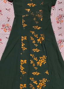 Golden Leaf Print Midi Dress