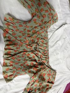 ORIGINAL SAVANA Sage Green Floral Smocked Crop Top