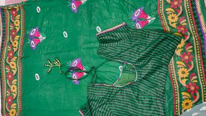 🎊🥻Vibrant Green Embroidered Saree