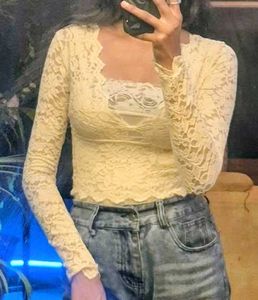 Elegant Sheer Lace Long Sleeve Top