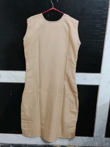 Elegant Beige Embellished Sleeveless Kurta