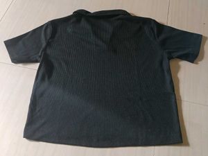 Stylish Black Ribbed Polo T-Shirt