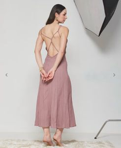 Dusty Rose Ribbed Midi Dress