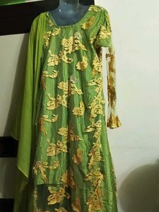 Green &amp; Gold Embroidered Dress