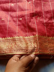 Elegant Red Saree with Golden Border