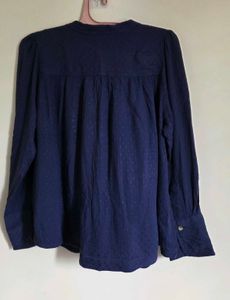 Elegant Navy Blue Textured Blouse