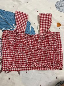 Red Gingham Tie-Strap Crop Top