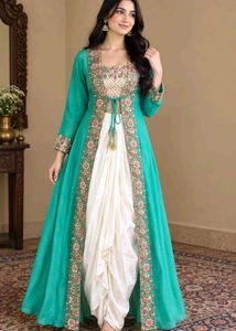 new Elegant Teal Embroidered Three piece set