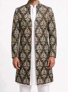 Velvet indo western light sherwani with silk pant